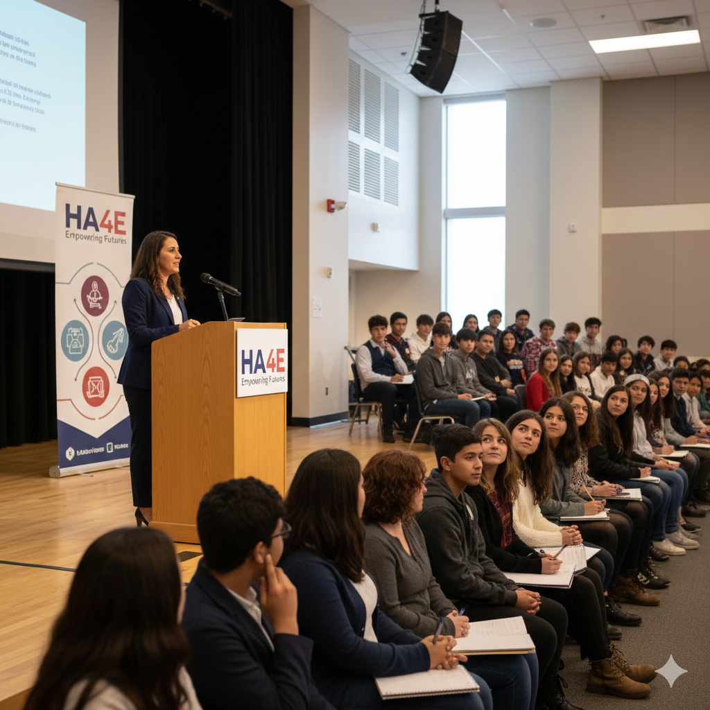 High school students learning about trade careers from professionals